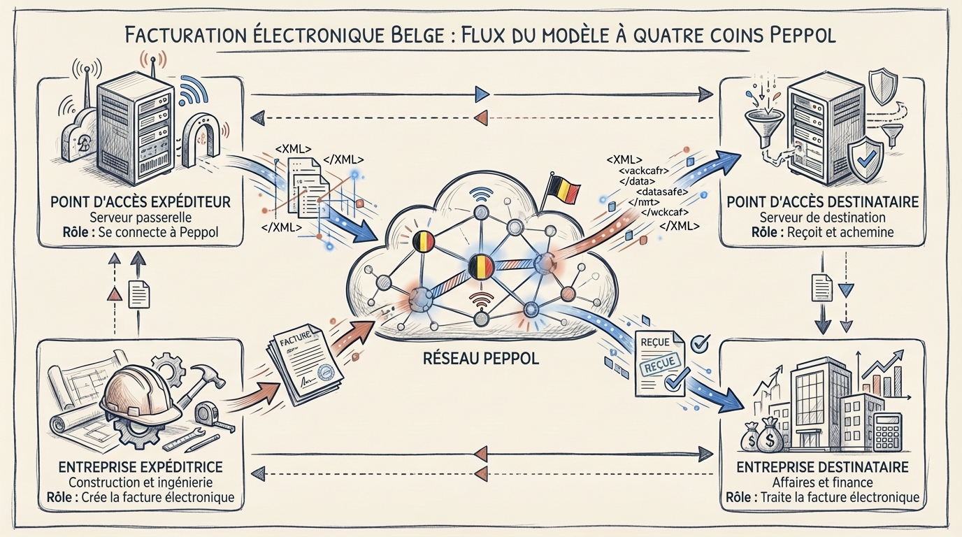 Modèle à 4 participants Peppol - flux de facturation électronique