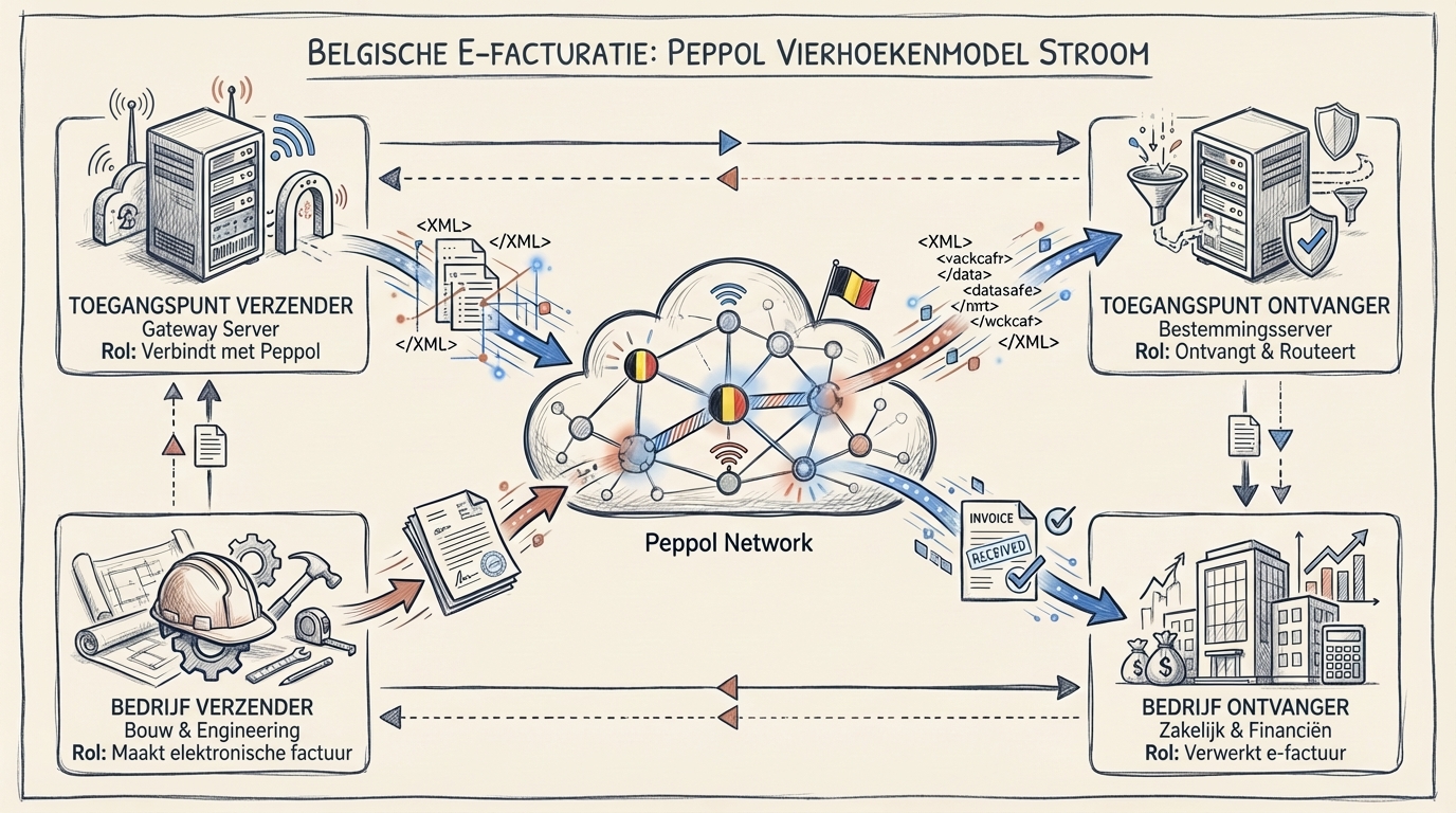 Peppol 4-corner model - e-factuur flow