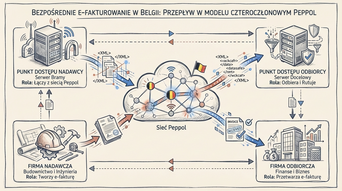 Model 4 uczestników Peppol - przepływ faktury elektronicznej