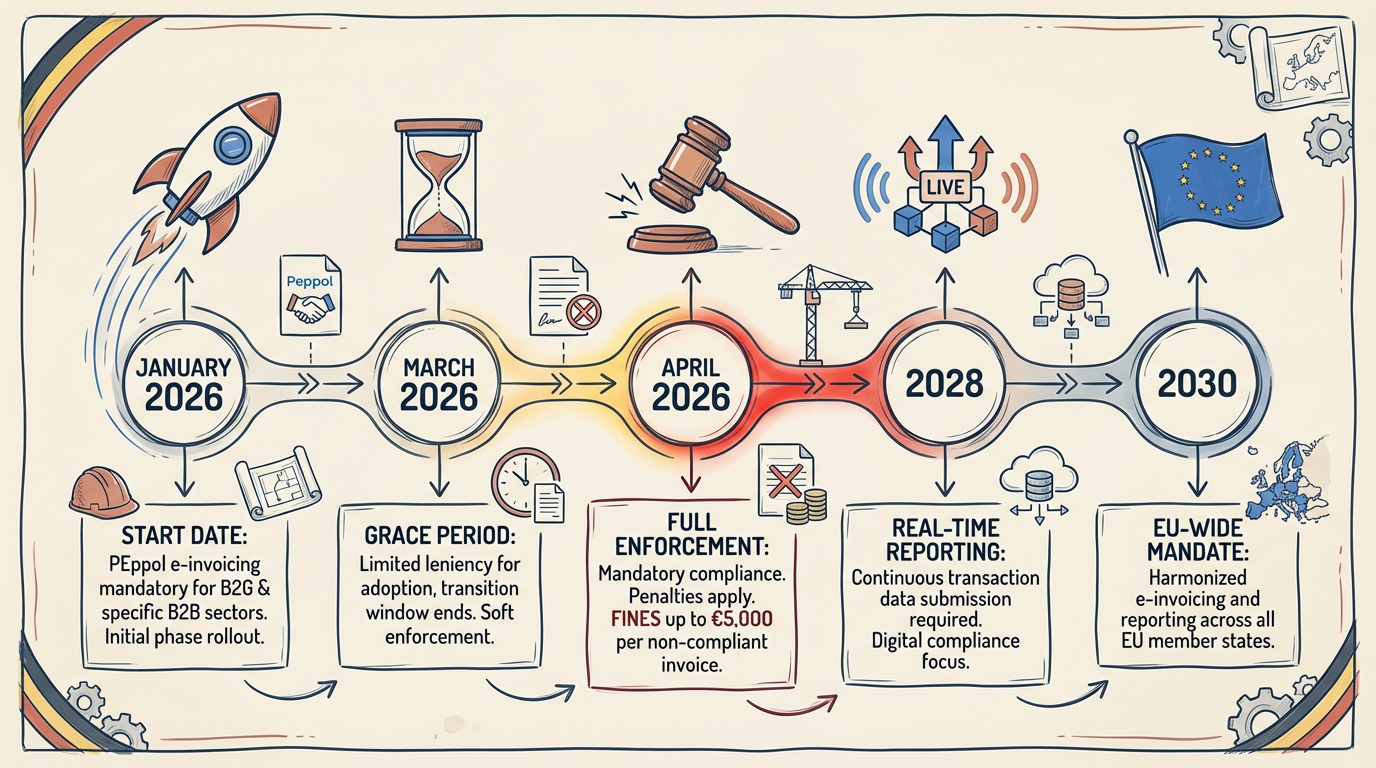 Peppol implementation timeline in Belgium 2026-2030